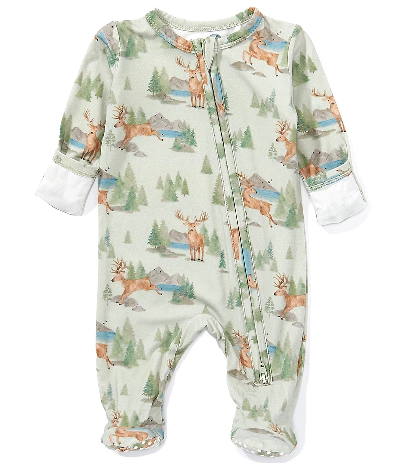 Angel Dear Baby Boys Bamboo Long Sleeve Buck Deer 2-Way Zipper Footie
