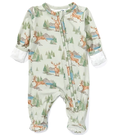 Angel Dear Baby Boys Bamboo Long Sleeve Buck Deer 2-Way Zipper Footie