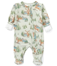 Angel Dear Baby Boys Bamboo Long Sleeve Buck Deer 2-Way Zipper Footie