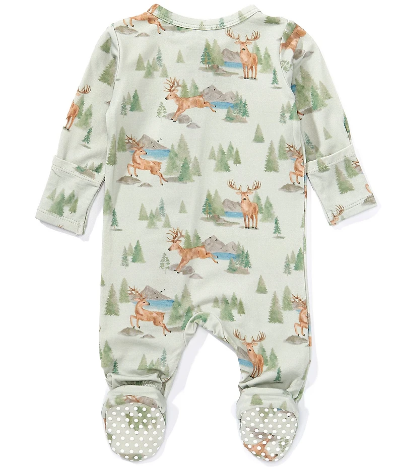 Angel Dear Baby Boys Bamboo Long Sleeve Buck Deer 2-Way Zipper Footie
