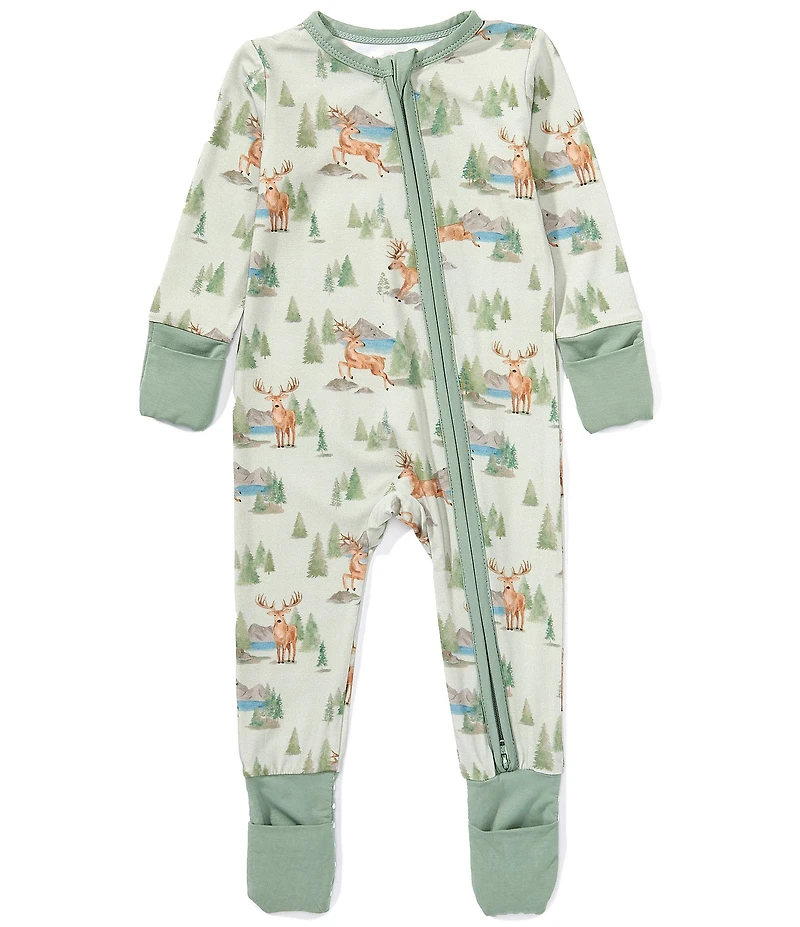 Angel Dear Baby Boys Bamboo Long Sleeve Buck Deer 2-Way Zipper Romper