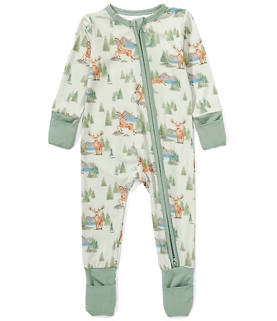 Angel Dear Baby Boys Bamboo Long Sleeve Buck Deer 2-Way Zipper Romper
