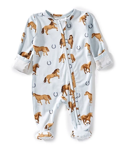 Angel Dear Baby Boys Bamboo Long Sleeve Horse Print 2-Way Zipper Footie