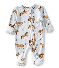 Angel Dear Baby Boys Bamboo Long Sleeve Horse Print 2-Way Zipper Footie