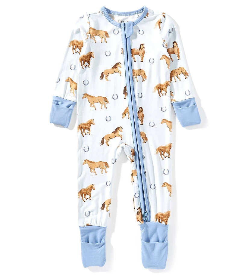 Angel Dear Baby Boys Bamboo Long Sleeve Horses 2-Way Zipper Convertible Coverall