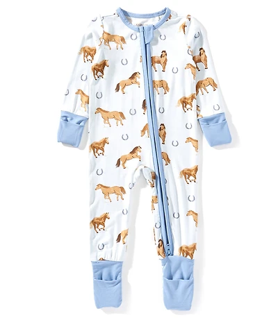 Angel Dear Baby Boys Bamboo Long Sleeve Horses 2-Way Zipper Convertible Coverall