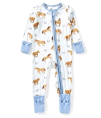 Angel Dear Baby Boys Bamboo Long Sleeve Horses 2-Way Zipper Convertible Coverall