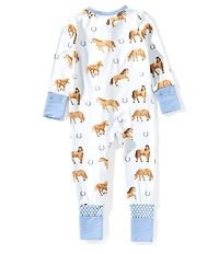 Angel Dear Baby Boys Bamboo Long Sleeve Horses 2-Way Zipper Convertible Coverall