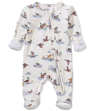 Angel Dear Baby Boys Bamboo Long Sleeve Migrating Mallards 2-Way Zipper Footie