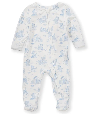 Angel Dear Baby Boys Bamboo Puppy Toile Blue Zipper Footie Coverall