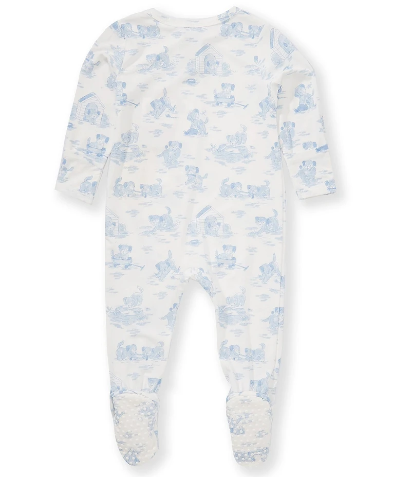 Angel Dear Baby Boys Bamboo Puppy Toile Blue Zipper Footie Coverall