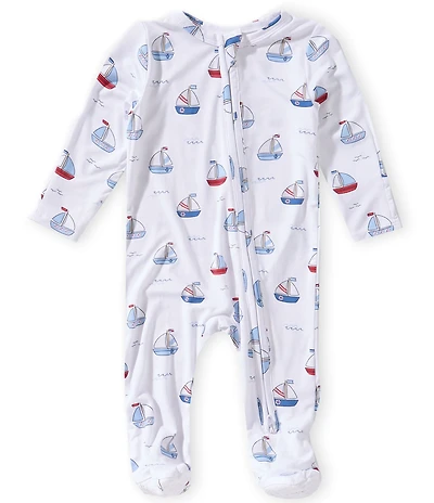 Angel Dear Baby Boys Bubbly Sailboats 2-Way Zipper Footie