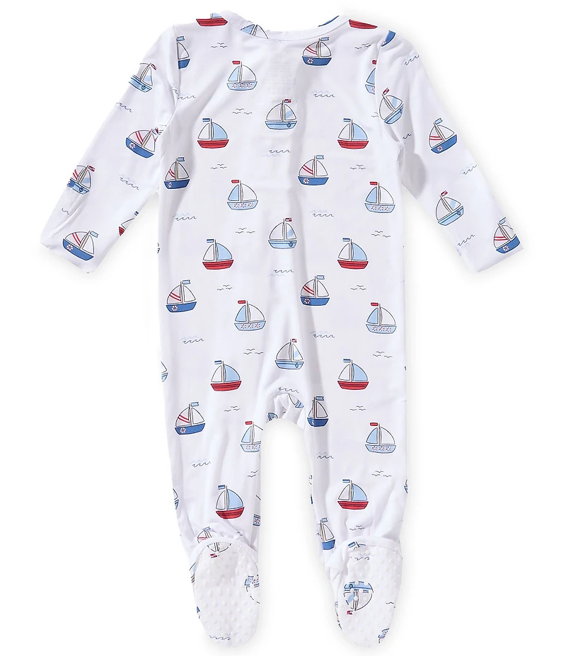 Angel Dear Baby Boys Bubbly Sailboats 2-Way Zipper Footie