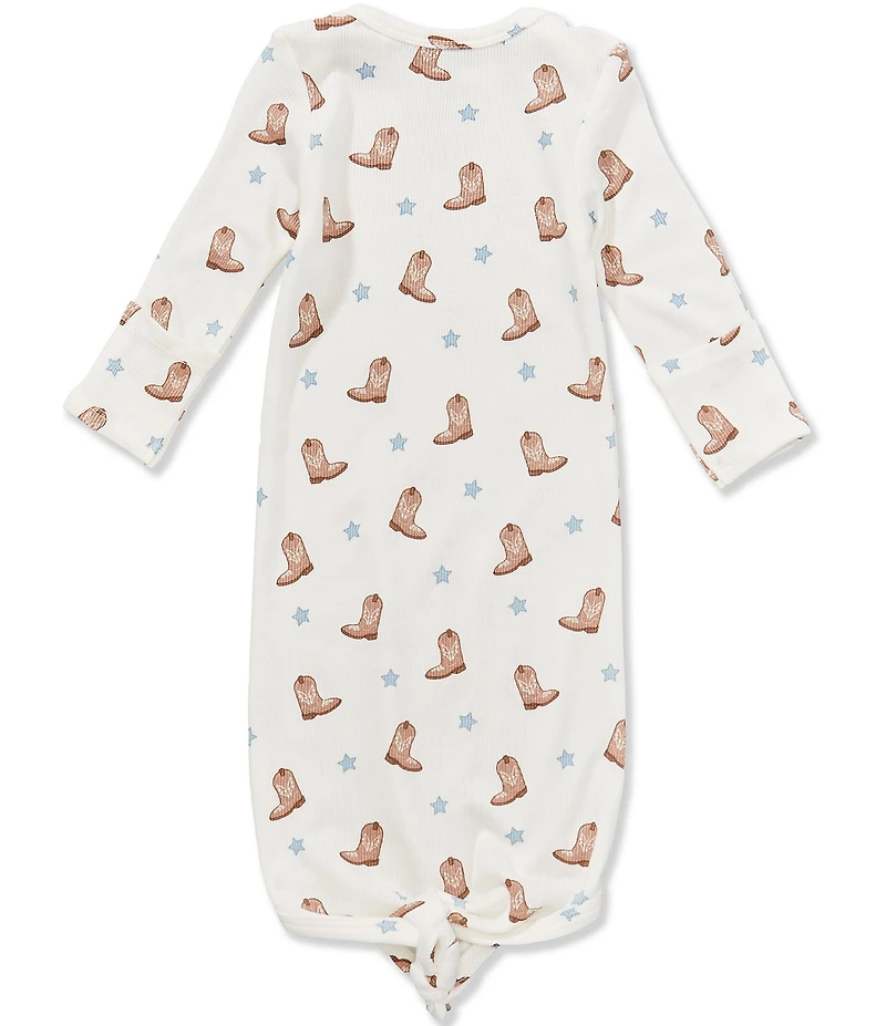 Angel Dear Baby Boys Cowboy Boots Print Knotted Gown
