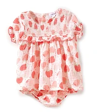 Angel Dear Baby Girls Strawberry Bliss Smocked Ruffle Bubble