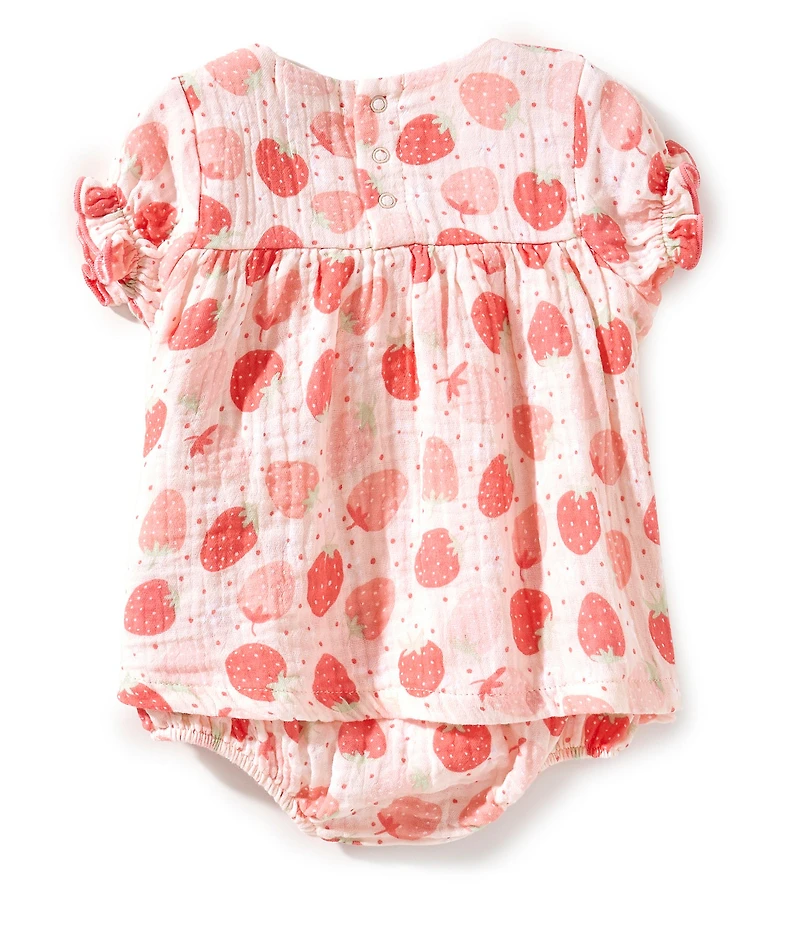 Angel Dear Baby Girls Strawberry Bliss Smocked Ruffle Bubble