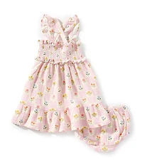 Angel Dear Baby Girls Floral Check Smocked Ruffle Sundress & Diaper Cover