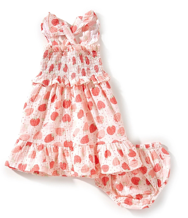 Angel Dear Baby Girls Strawberry Bliss Smocked Ruffle Dress
