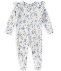 Angel Dear Baby Girls Baby Blue Vines Floral Long Sleeve Ruffle Footed Coverall