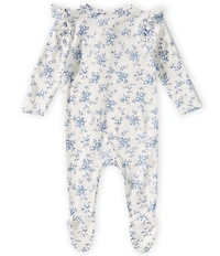 Angel Dear Baby Girls Baby Blue Vines Floral Long Sleeve Ruffle Footed Coverall
