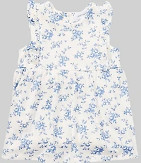 Angel Dear Baby Girls Baby Blue Vines Floral Sleeveless Ruffle Dress