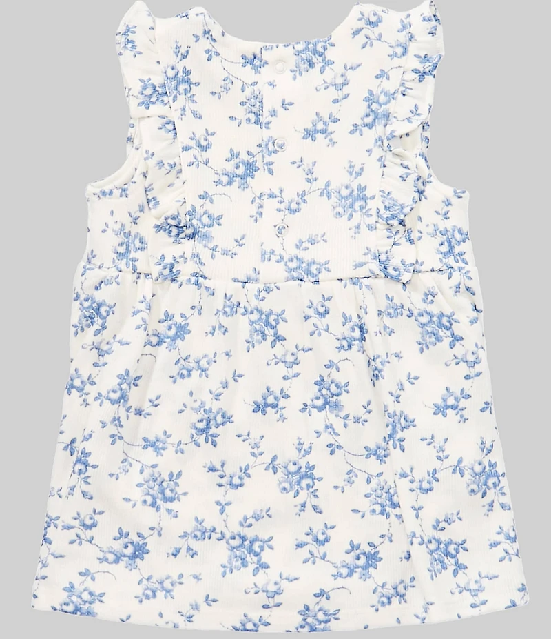 Angel Dear Baby Girls Baby Blue Vines Floral Sleeveless Ruffle Dress