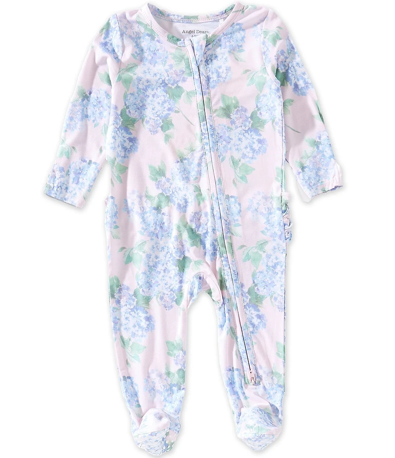 Angel Dear Baby Girls Long Sleeve Hydrangeas Print Ruffle Footed Coverall