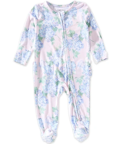 Angel Dear Baby Girls Long Sleeve Hydrangeas Print Ruffle Footed Coverall