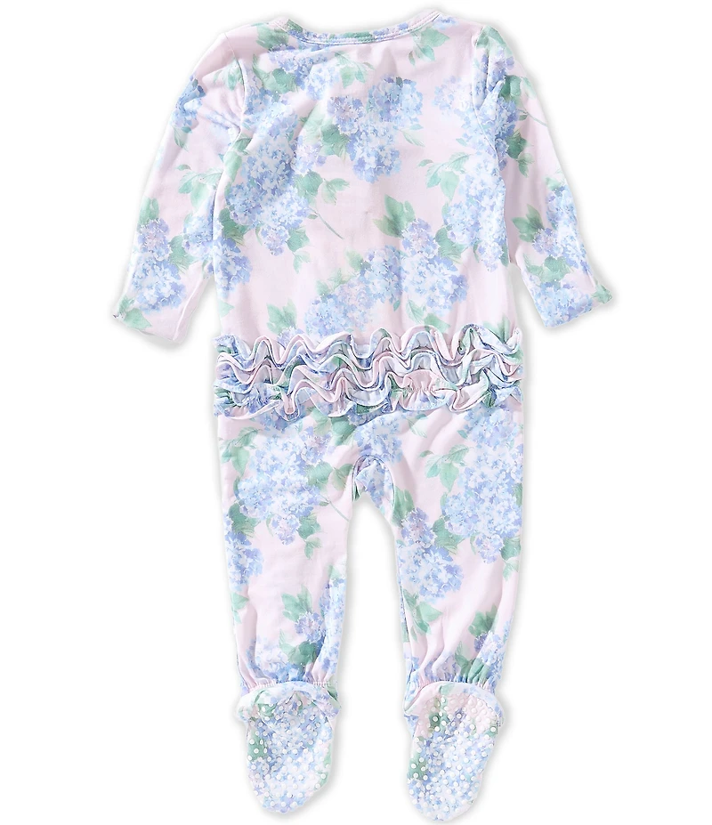 Angel Dear Baby Girls Long Sleeve Hydrangeas Print Ruffle Footed Coverall