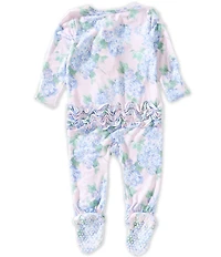 Angel Dear Baby Girls Long Sleeve Hydrangeas Print Ruffle Footed Coverall