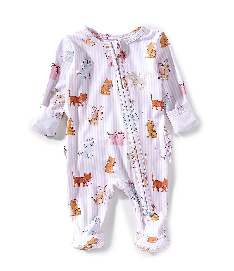 Angel Dear Baby Girls Bamboo Long Sleeve Fancy Pet Print 2-Way Zipper Footie