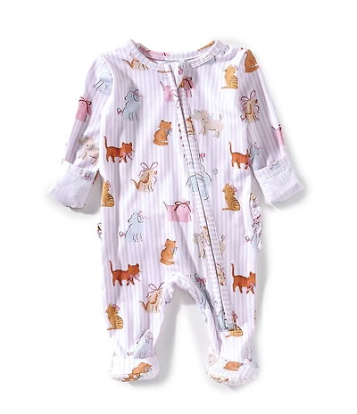 Angel Dear Baby Girls Bamboo Long Sleeve Fancy Pet Print 2-Way Zipper Footie