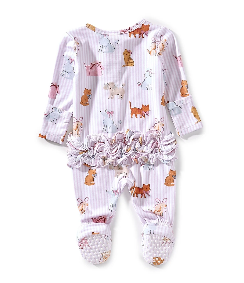 Angel Dear Baby Girls Bamboo Long Sleeve Fancy Pet Print 2-Way Zipper Footie