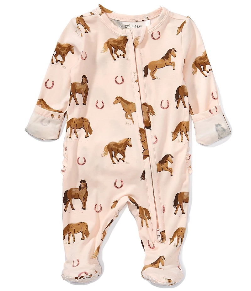 Angel Dear Baby Girls Bamboo Long Sleeve Horses 2-Way Zipper Footie