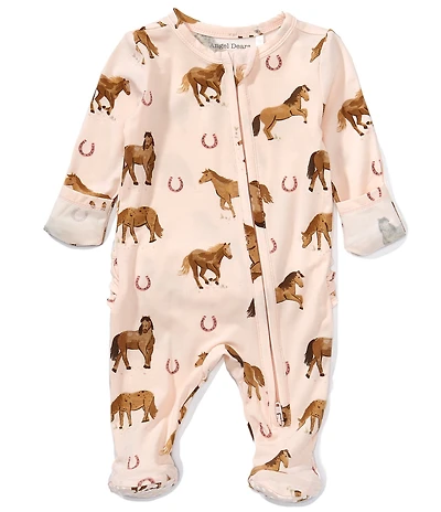 Angel Dear Baby Girls Bamboo Long Sleeve Horses 2-Way Zipper Footie