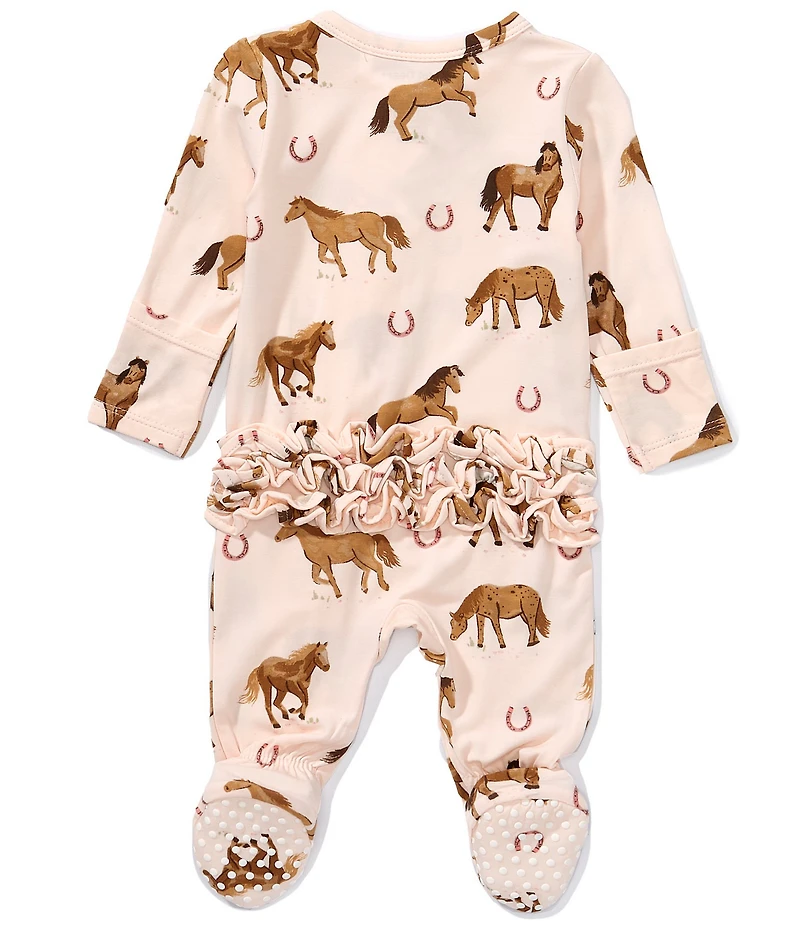 Angel Dear Baby Girls Bamboo Long Sleeve Horses 2-Way Zipper Footie