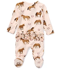 Angel Dear Baby Girls Bamboo Long Sleeve Horses 2-Way Zipper Footie
