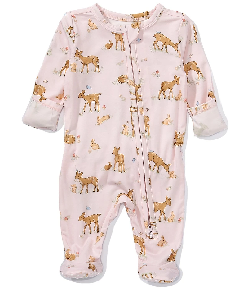 Angel Dear Baby Girls Bamboo Long Sleeve Little Fawn 2-Way Zipper Footie