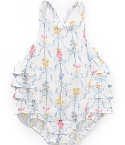 Angel Dear Baby Girls Bamboo Ribbon Bouquet Ruffle Sunsuit