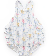 Angel Dear Baby Girls Bamboo Ribbon Bouquet Ruffle Sunsuit
