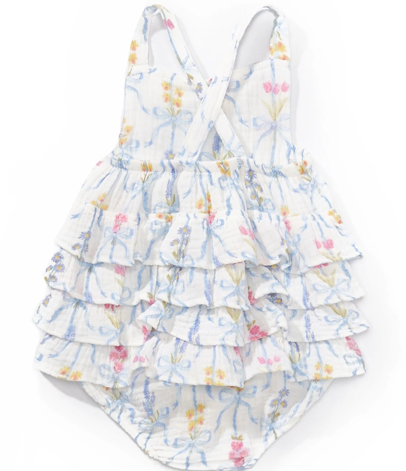 Angel Dear Baby Girls Bamboo Ribbon Bouquet Ruffle Sunsuit