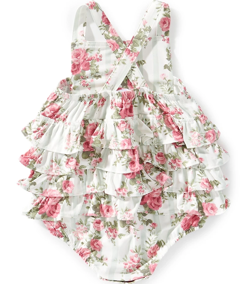 Angel Dear Baby Girls Cabbage Rose Stripe Sunsuit Romper