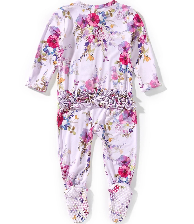 Angel Dear Baby Girls Dahlia Floral 2-Way Ruffle Back Zipper Footie