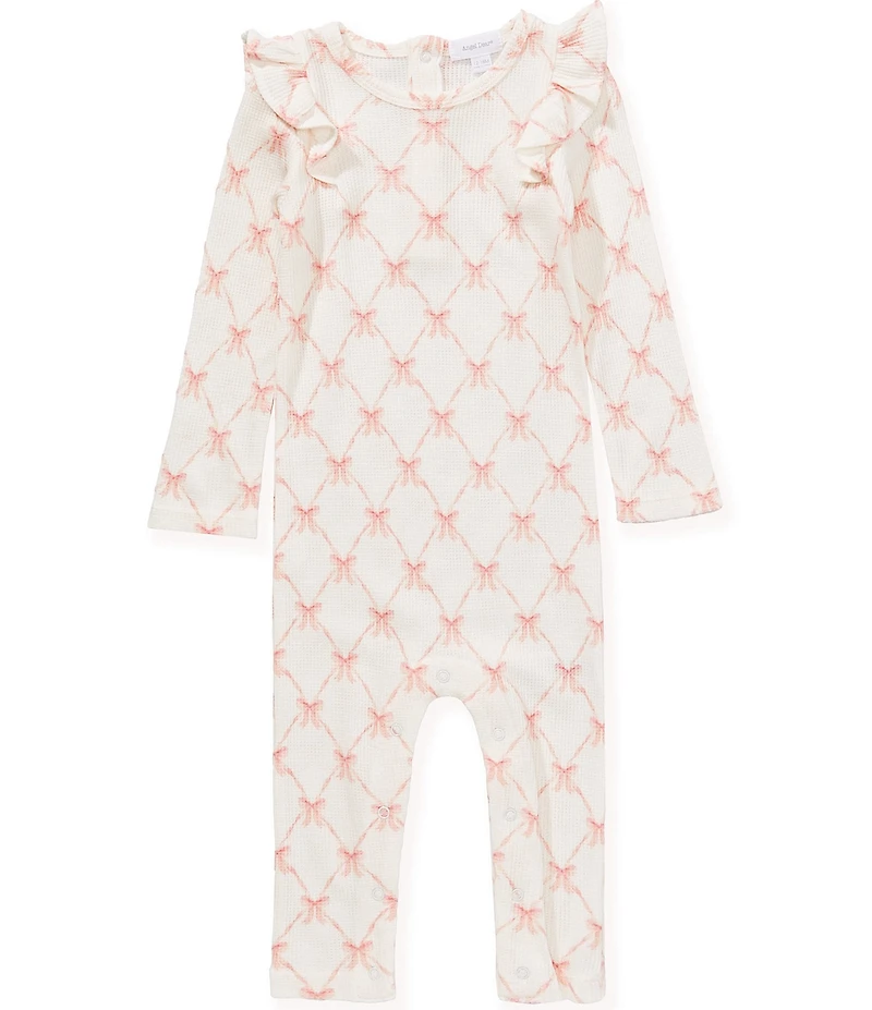 Angel Dear Baby Girls Long-Sleeve Bow/Trellis-Printed Coverall