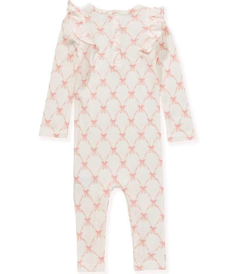 Angel Dear Baby Girls Long-Sleeve Bow/Trellis-Printed Coverall