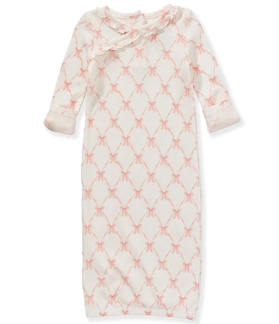 Angel Dear Baby Girls Long-Sleeve Bow/Trellis-Printed Kimono Gown