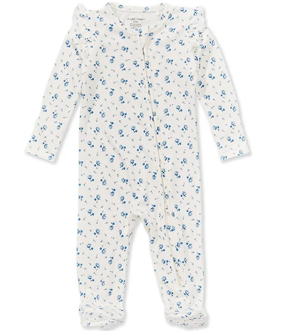 Angel Dear Baby Girls Long Sleeve Joli Rosette Print Ruffle Footed Coverall