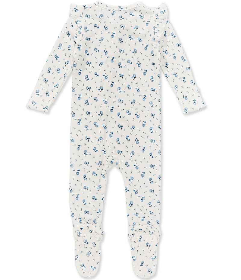Angel Dear Baby Girls Long Sleeve Joli Rosette Print Ruffle Footed Coverall
