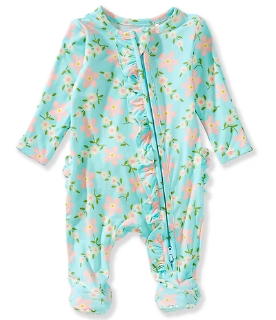Angel Dear Baby Girls Vintage Daisy Print Ruffle 2-Way Zipper Footie