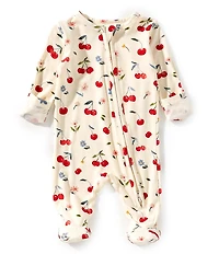 Angel Dear Baby Girls Long Sleeve Watercolor Cherries Printed Zipper Footie Coverall